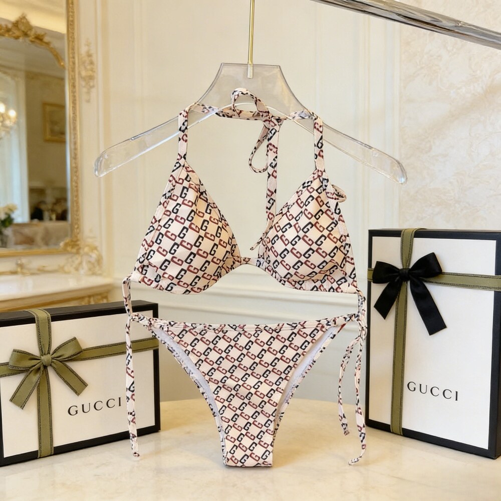 Gucci GG Logo Print Triangle Bikini Set